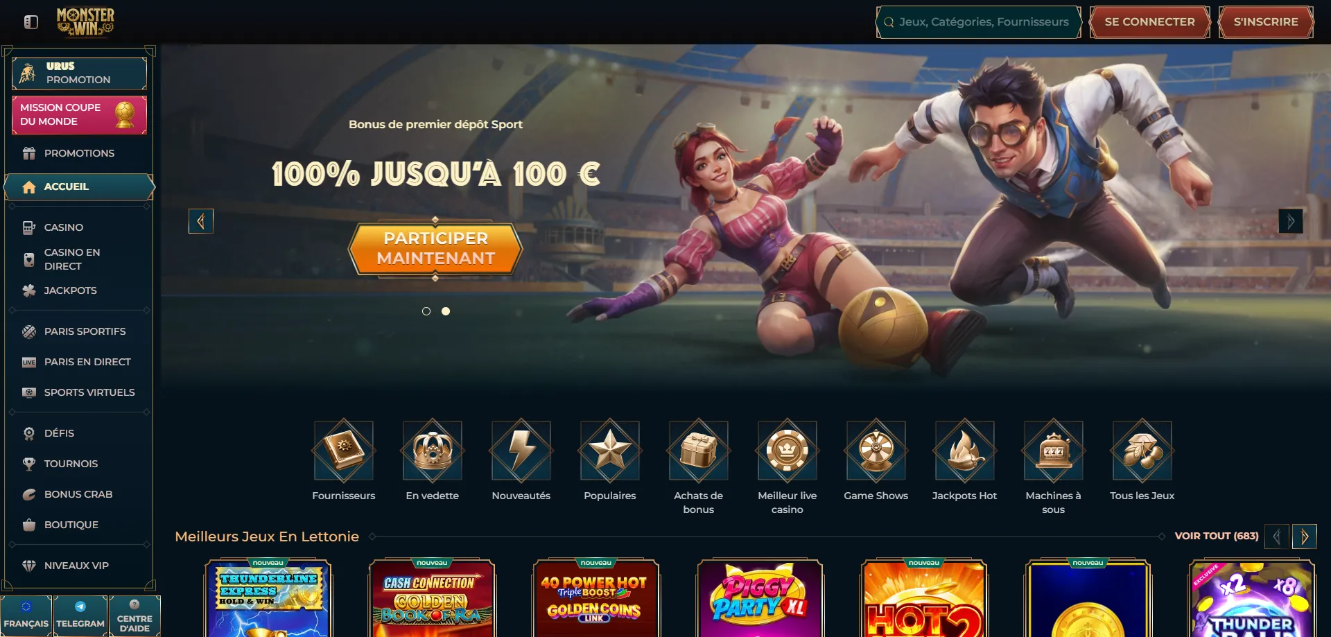 Monsterwin Casino panoramica piattaforma giochi online Italia